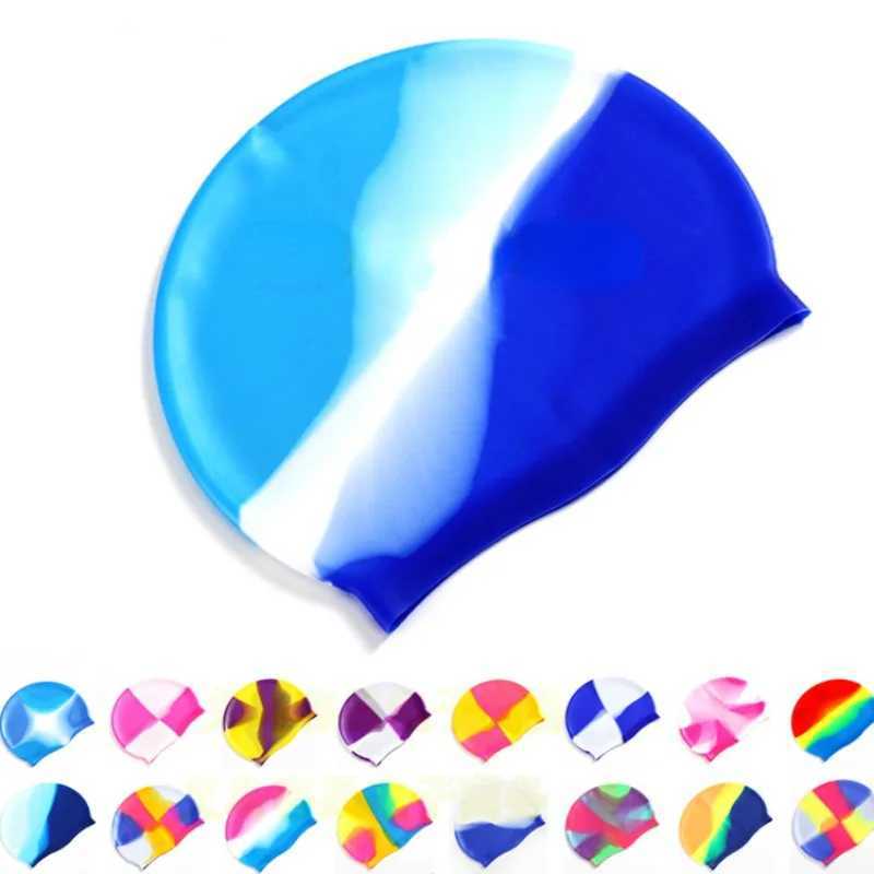 New color block silicone adult waterproof swimming cap dry hair swimming cap suitable for men women ear protection swimming cap swimming accessories C
