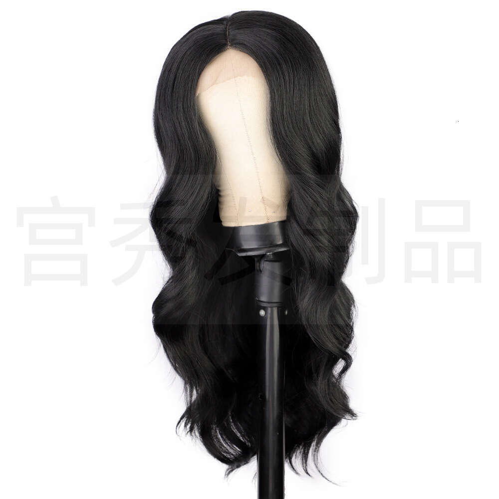 Wig front synthetic fiber long hair headband large wave curled women's lace wig