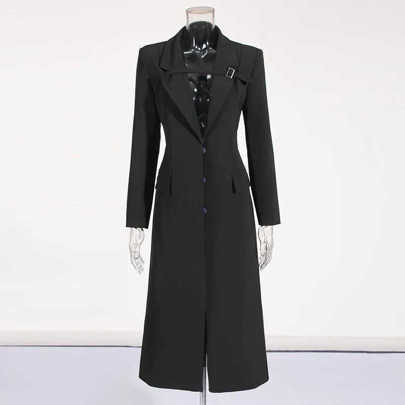 Slim High-Quality Woolen Windbreaker Jacket Autumn Long Sleeve New Style Elegant White Black buckle Long Suit Coat for womenX241009