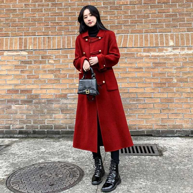 Elegant Socialite High-End Suit Style Woolen Coat For Womens Autumn Winter New Long Double Breasted Woolen Outcoat With BeltX241009