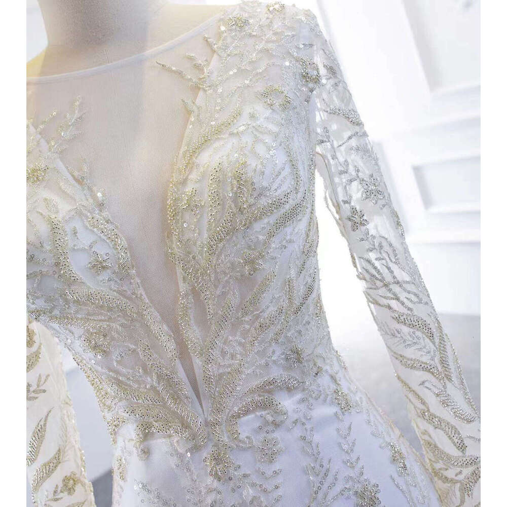 Wedding Gorgeous Dresses Mermaid O Neck Sequined Detachable Train Long Sleeve Princess Bride Dress Vestido De Novia Custom Made