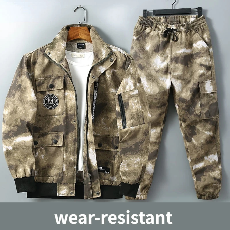 Men Clothing Two Pieces Set 2023 Training Twopiece Sweatshirt Cargo Pants Man Apparel Heavy Jackets Labor Work Camouflage Suit 241008