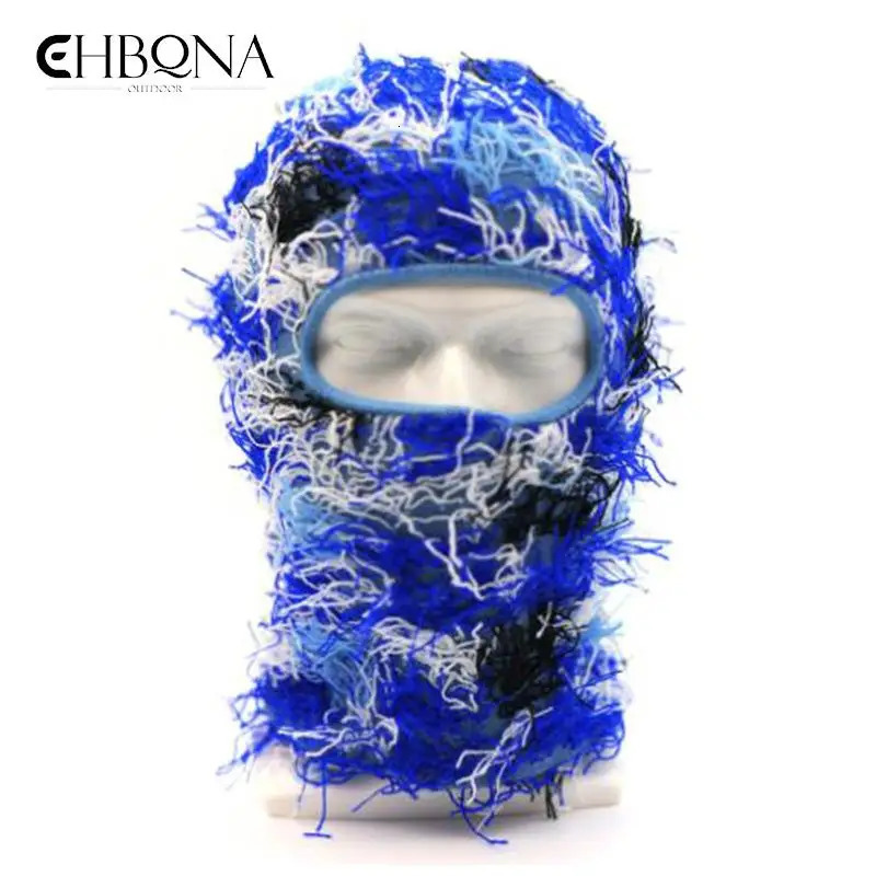1 piece of camouflage ski board Balaclava Beanies hat hiphop Distressed knitted full face mask for women outdoors 241009