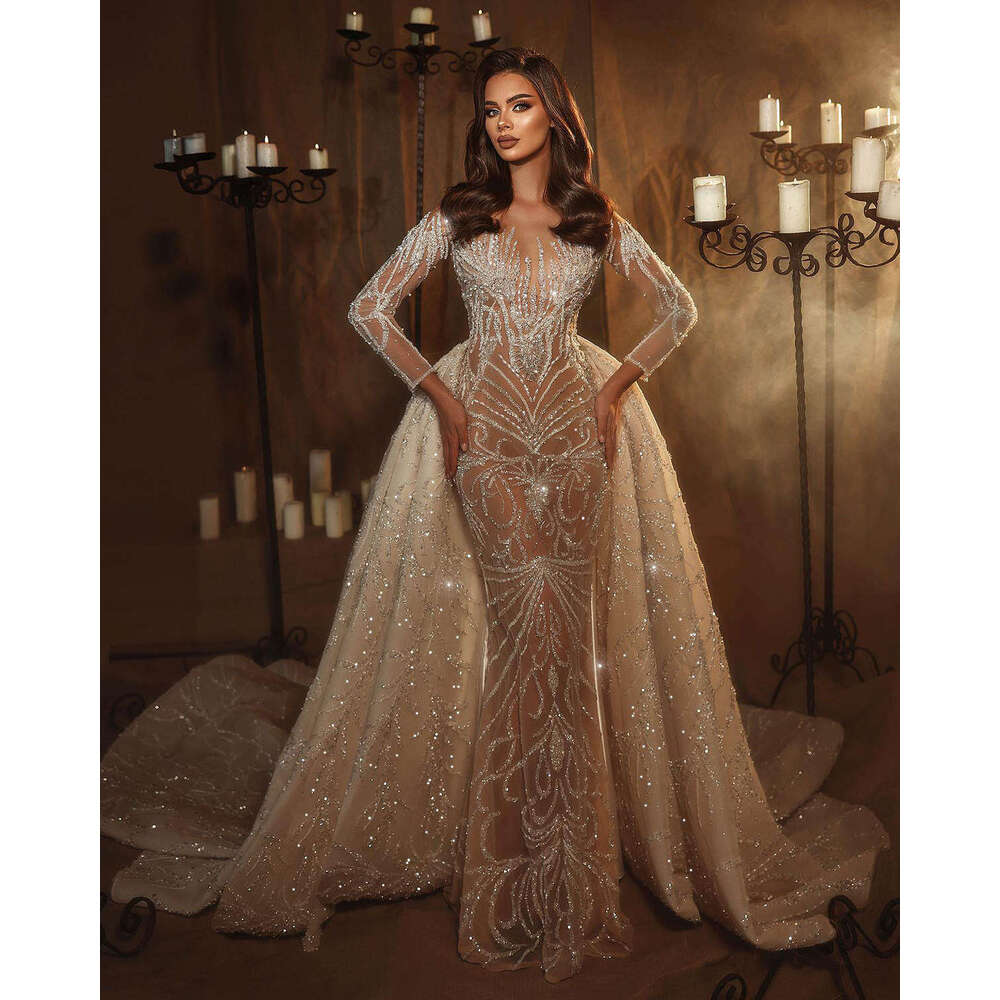Mermaid Exquisite Dresses Sequined Crystal Beading Backless Or-Length Sparkg Bride Wedding Dress Custom Made