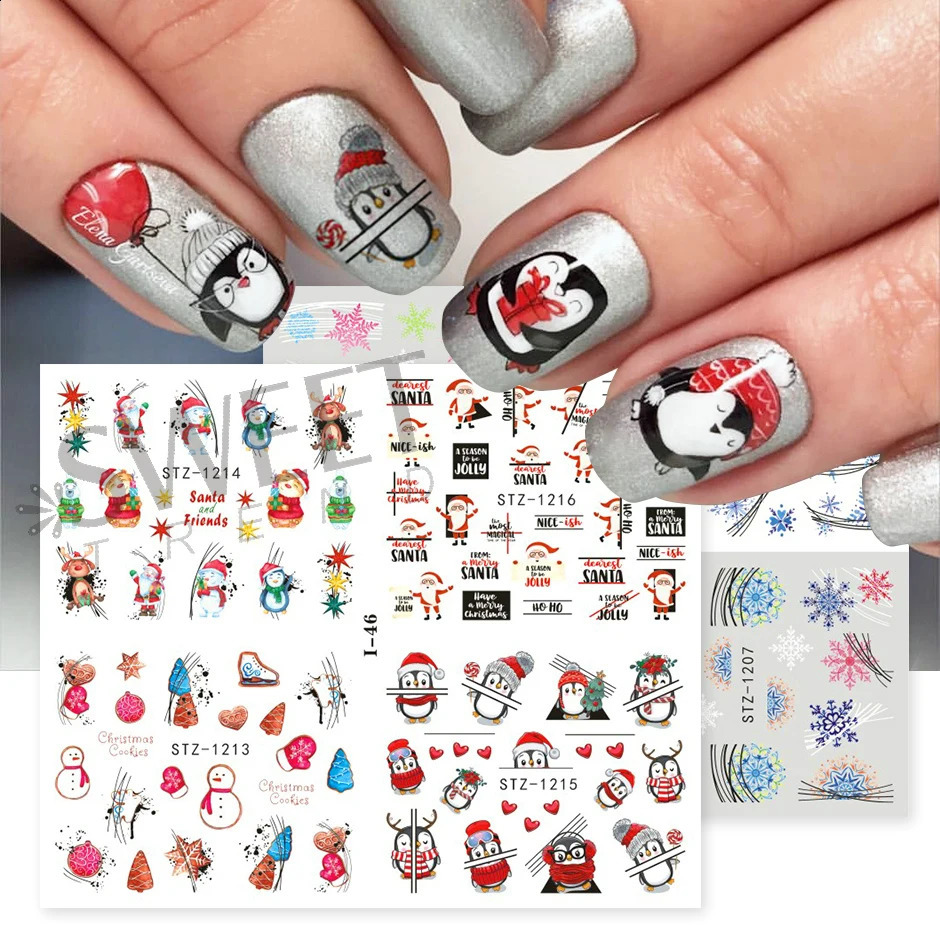 4-in-1 Holly Geometric Waternail Stickers Snowflake Santa Claus Christmas DIY Year Decoration Tips JII-48 241008