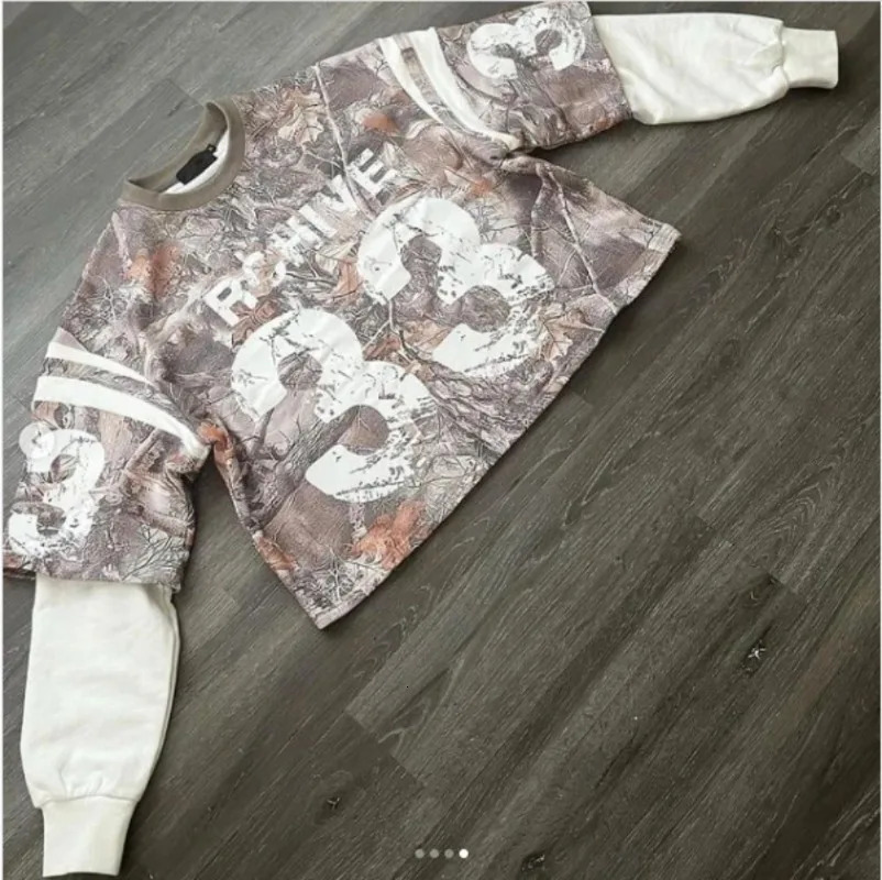 American Street Stitching Fashion Joker Pullover Male Y2k Harajuku Retro Loose Casual Long Sleeve Letter Printed Tshirt Female 241009