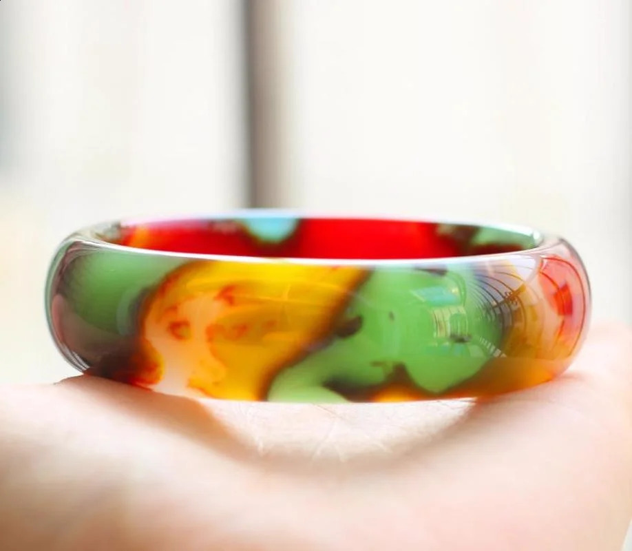 1 piece of natural colored jade bracelet charming jewelry fashionable accessories hand carved gift suitable for women 56-66mm 240925