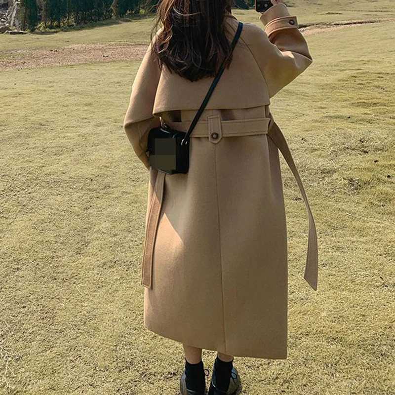 Woolen coat Womens medium long 2022 autumn and winter clothes New Korean loose woolen coat trench coat for womenX241009