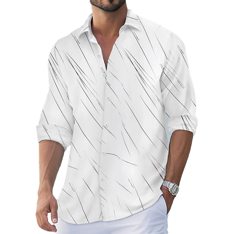 Mens Print Breathable Casual Blouse T-shirts Long Sleeve Tops 2024 Spring Summer Fashion High Quality Cotton T-Shirt Streetwear Hip Hop Style Hawaiian