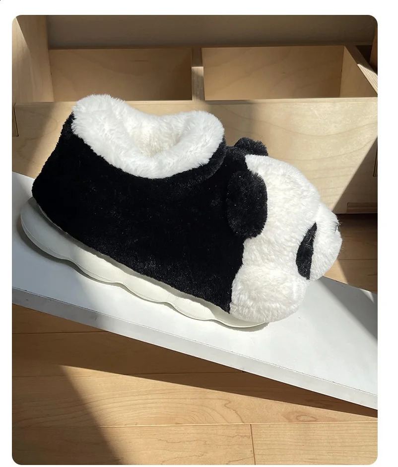 Cuddly panda slippers 2024 women plush booties outdoor slipper woman cute furry home boots winter fuzzy room slippers 44 45 240927
