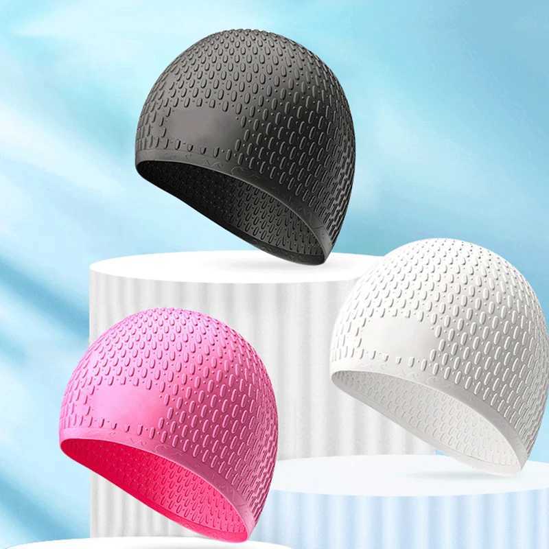 Silicone water droplet swimming cap adult enhanced bubble swimming cap super elastic waterproof earmuffs CL241009