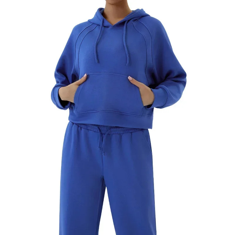 Fashion casual sweater sportswear hoodie loose top wide leg pants running fitness set twopiece womens 241007