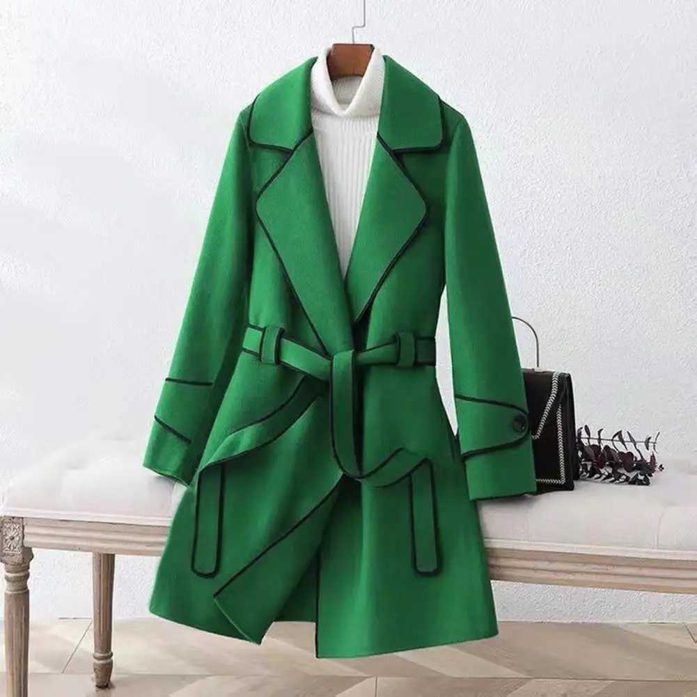 Stylish Women Outerwear Elegant Long Sleeves Autumn Winter Slim Fit Open Stitch Woolen Coat Ladies Jacket StreetwearX241009