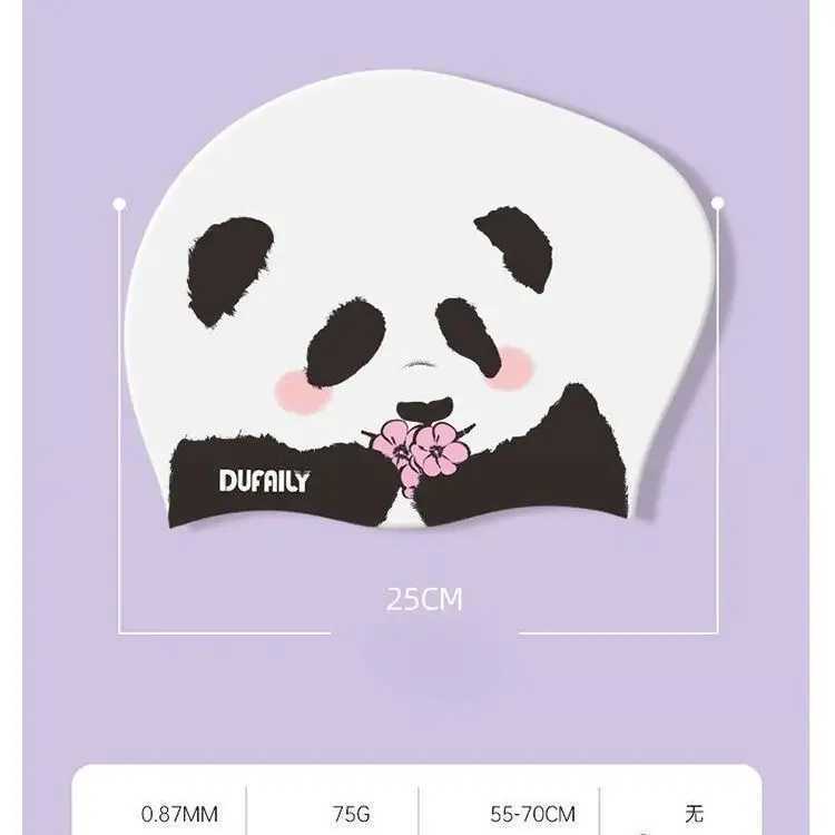 Swimming cap womens silicone adult training universal solid cute large comfortable tangle free waterproof printing panda CL241009