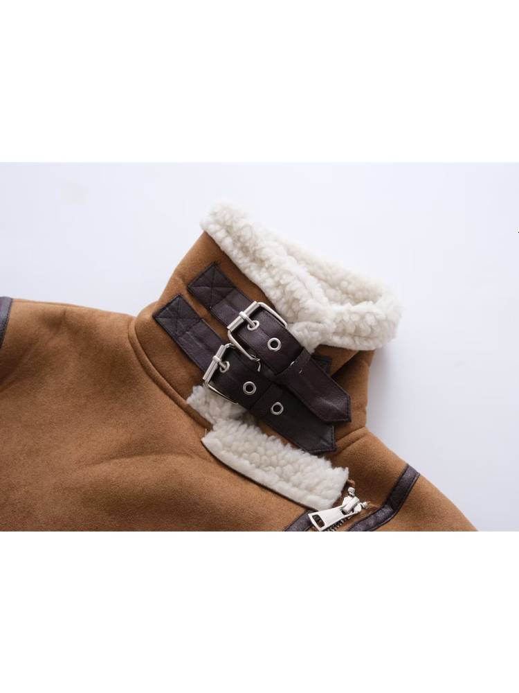 ZACK RAIN Zipper-Up Khaki For Women 2023 Winter Locomotive Short Jacket Long Sleeves Jackets Female Outwears Chic