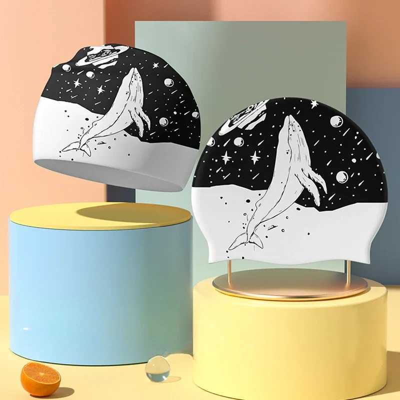 Elegant silicone swimming cap suitable for women waterproof swimming cap adult long hair earmuffs pool supplies swimming cap CL241009