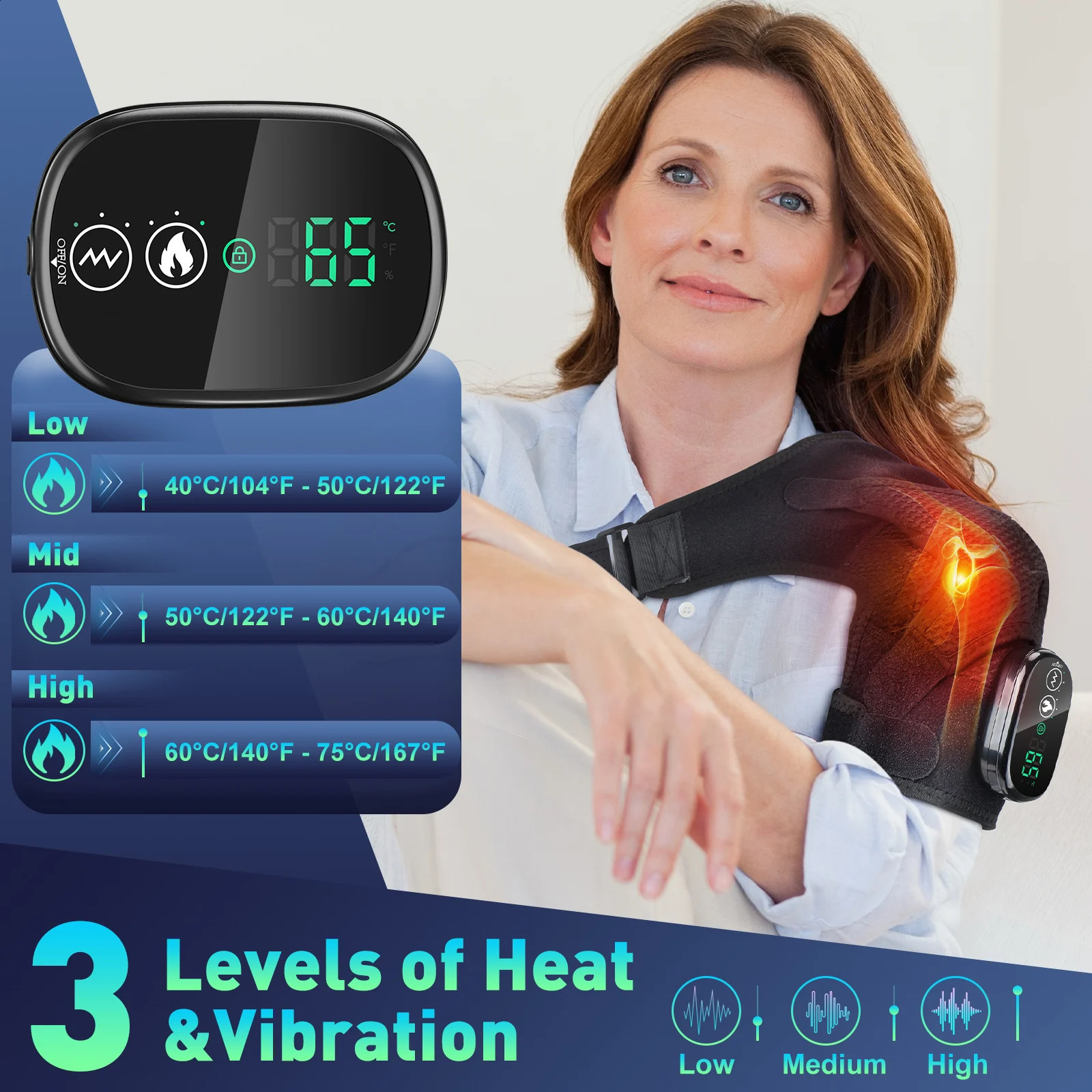 Electric heated shoulder massager stand with 3-speed adjustable heating for the back and shoulders. Portable relaxation shoulder and neck massager 241