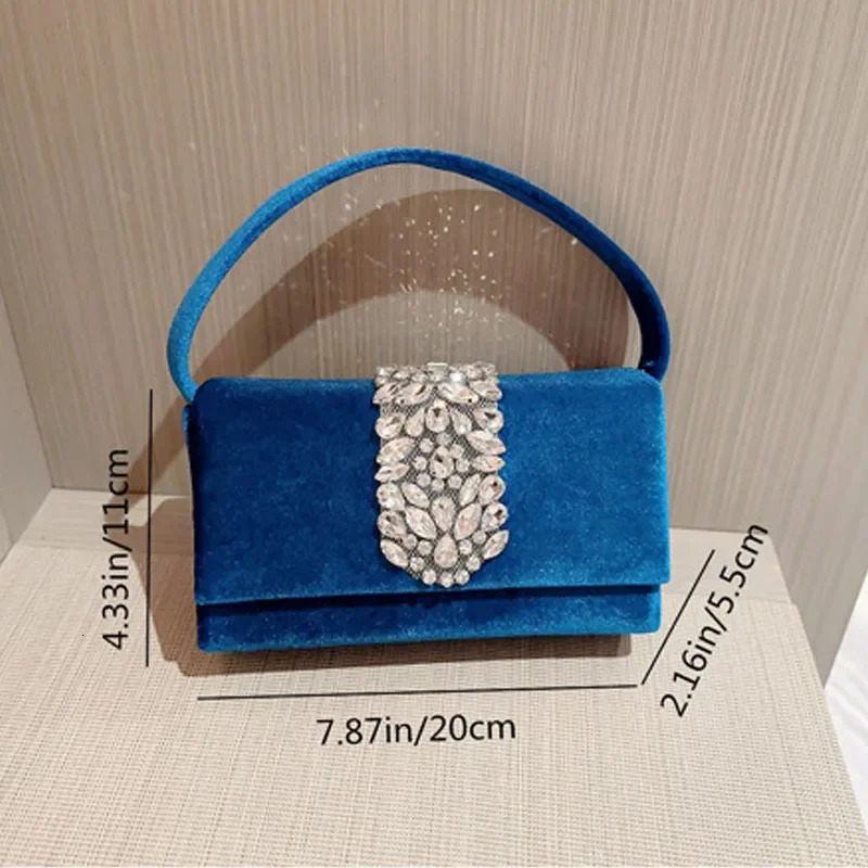 Autumn Winter handbag vintage velvet blue black evening bag handbag womens dinner party rhinestone handbag 241008