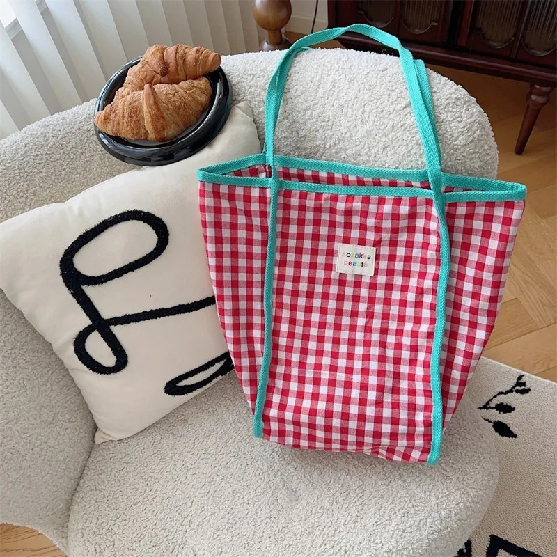 Yudas canvas womens shoulder bag simple and cute plain weave handbag large casual capacity shopping handbag 241008