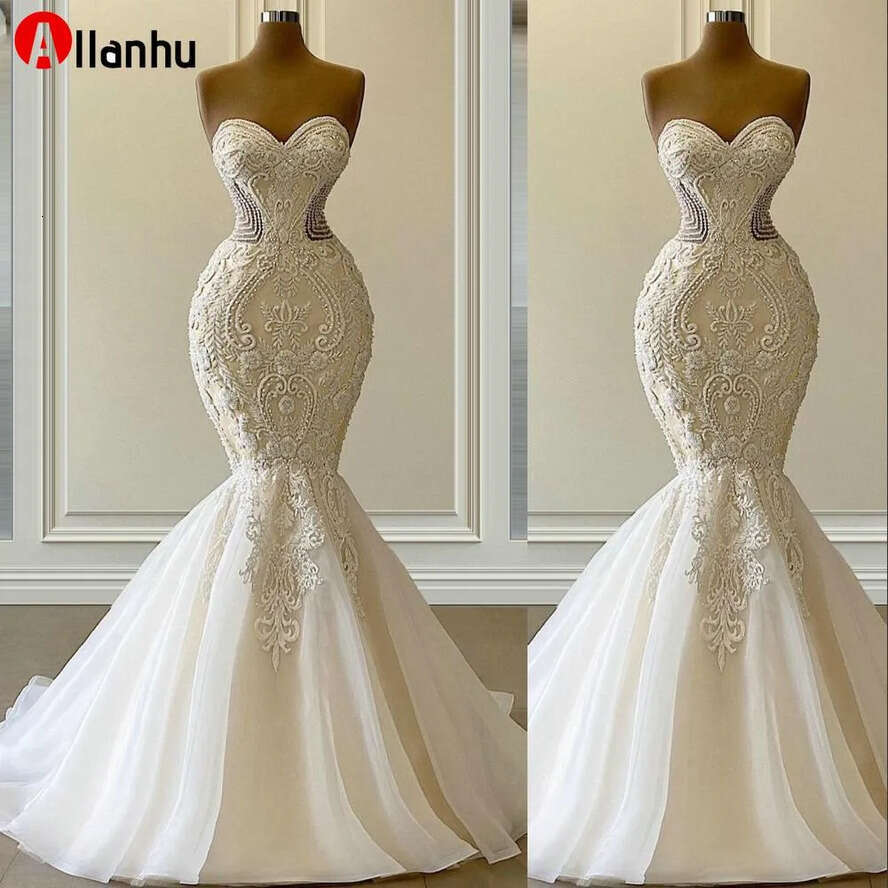 Vestido NEW 2022 Sexy De Novia Mermaid Wedding Dresses Formal Bridal Gowns Sweetheart Embroidery Lace Appliques Crystal Beads Illusion Sweep Train Plu