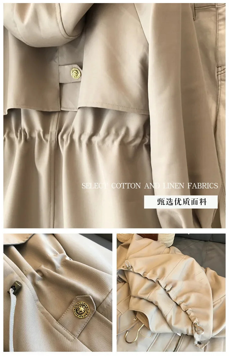 Womens khaki hooded trench coat autumn short style womens trench coat modern fashion womens trench coat 240927