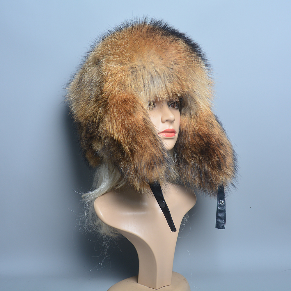 Hot Sale Women Winter Real Knitted Top Natural Ear Cap Genuine Fox Fur Bomber Hat