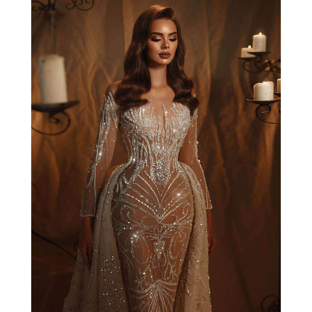 Mermaid Exquisite Dresses Sequined Crystal Beading Backless Or-Length Sparkg Bride Wedding Dress Custom Made