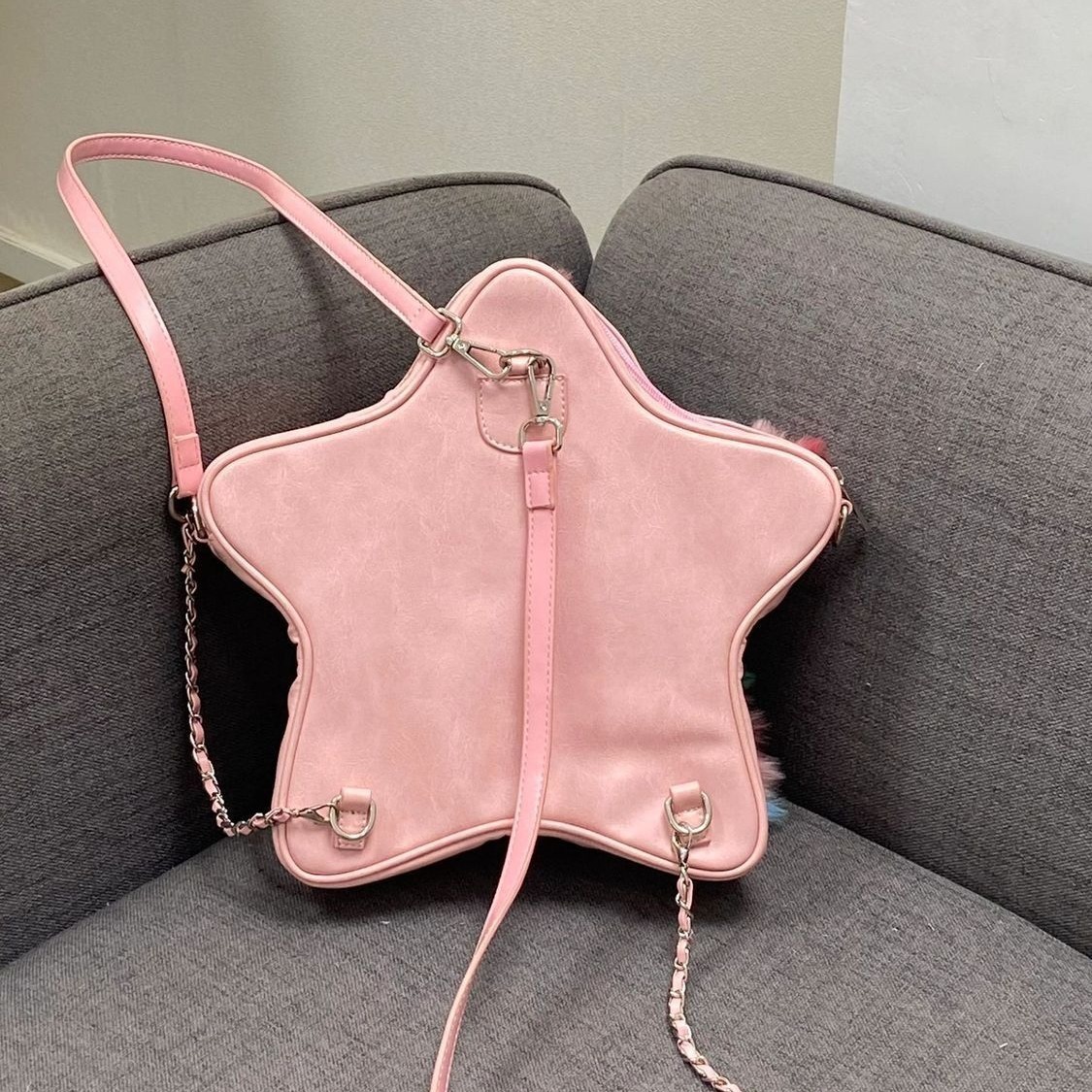 New original oil painting color plush five-pointed star backpack DIY Glitter letter chain backpack