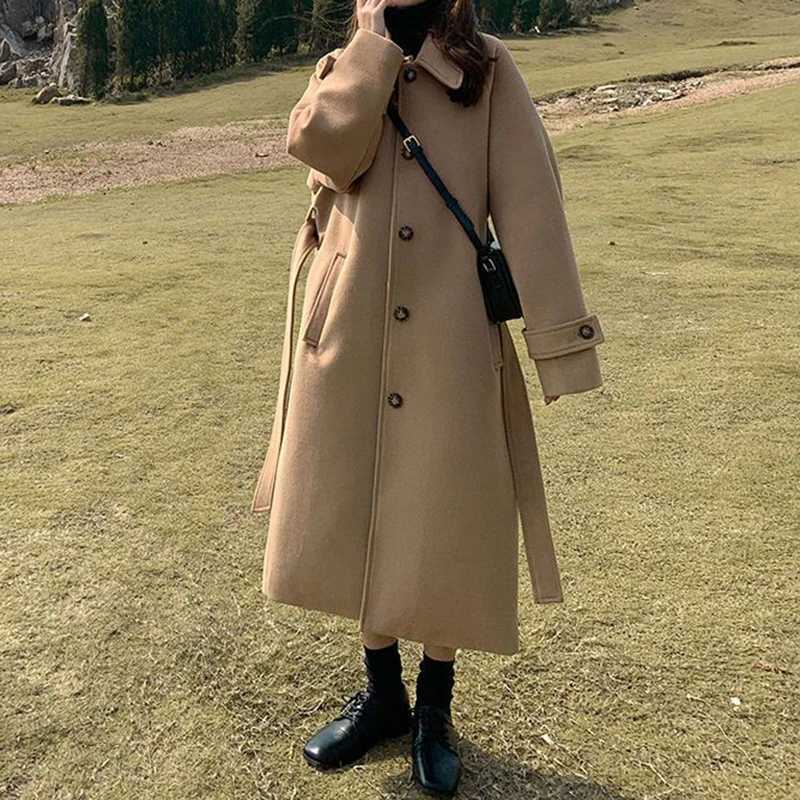 Woolen coat Womens medium long 2022 autumn and winter clothes New Korean loose woolen coat trench coat for womenX241009