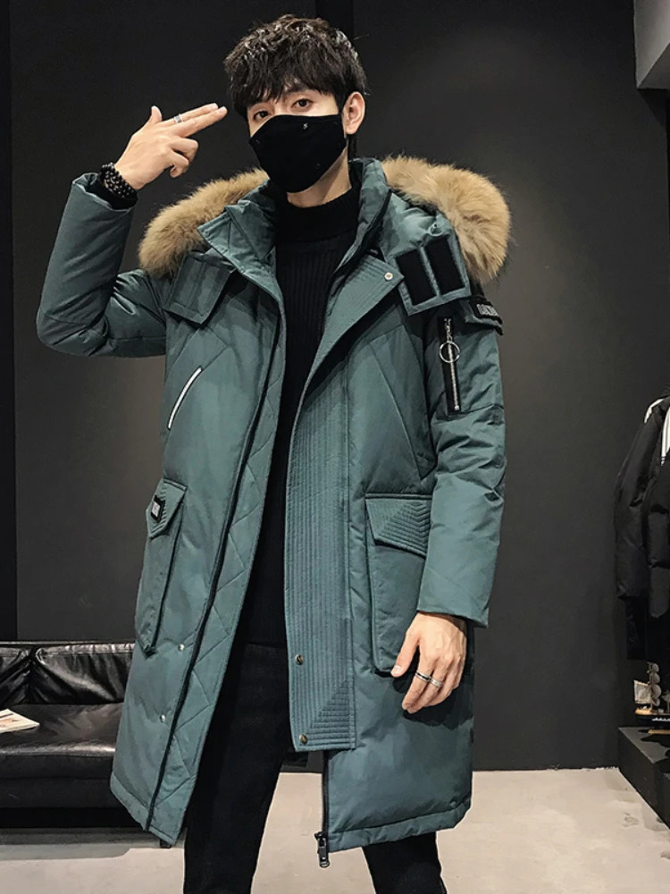 Wool and blend jacket thick mens hoodie warm long Parka white down highquality winter 241007