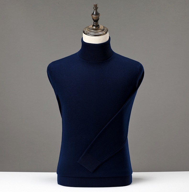 2024 new designer men's autumn and winter high-end wool thick warm wool semi high neck knitted sweater solid color with cashmere lining men'