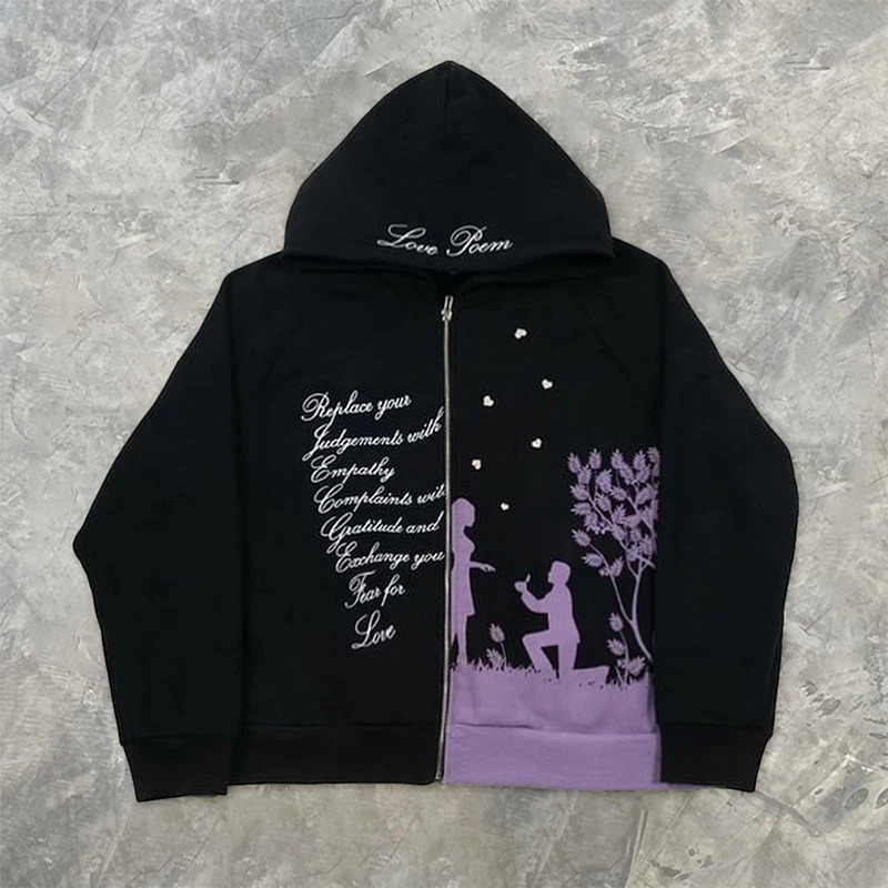 Harajuku Hip-hop Retro Print Hoodies Mens Clothes Graphic Y2k Top Oversized Hoodie Streetwear Goth Women Zip Up Hoodies Clothes 241009