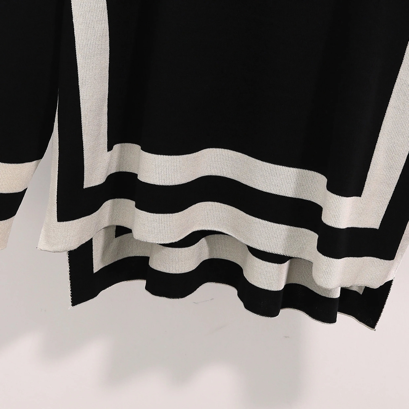 Womens Elegant Knitted Set Oneck Striped Splicing Long Sleeve Top Wide Leg Pants Office Casual Loose Sweater 241008