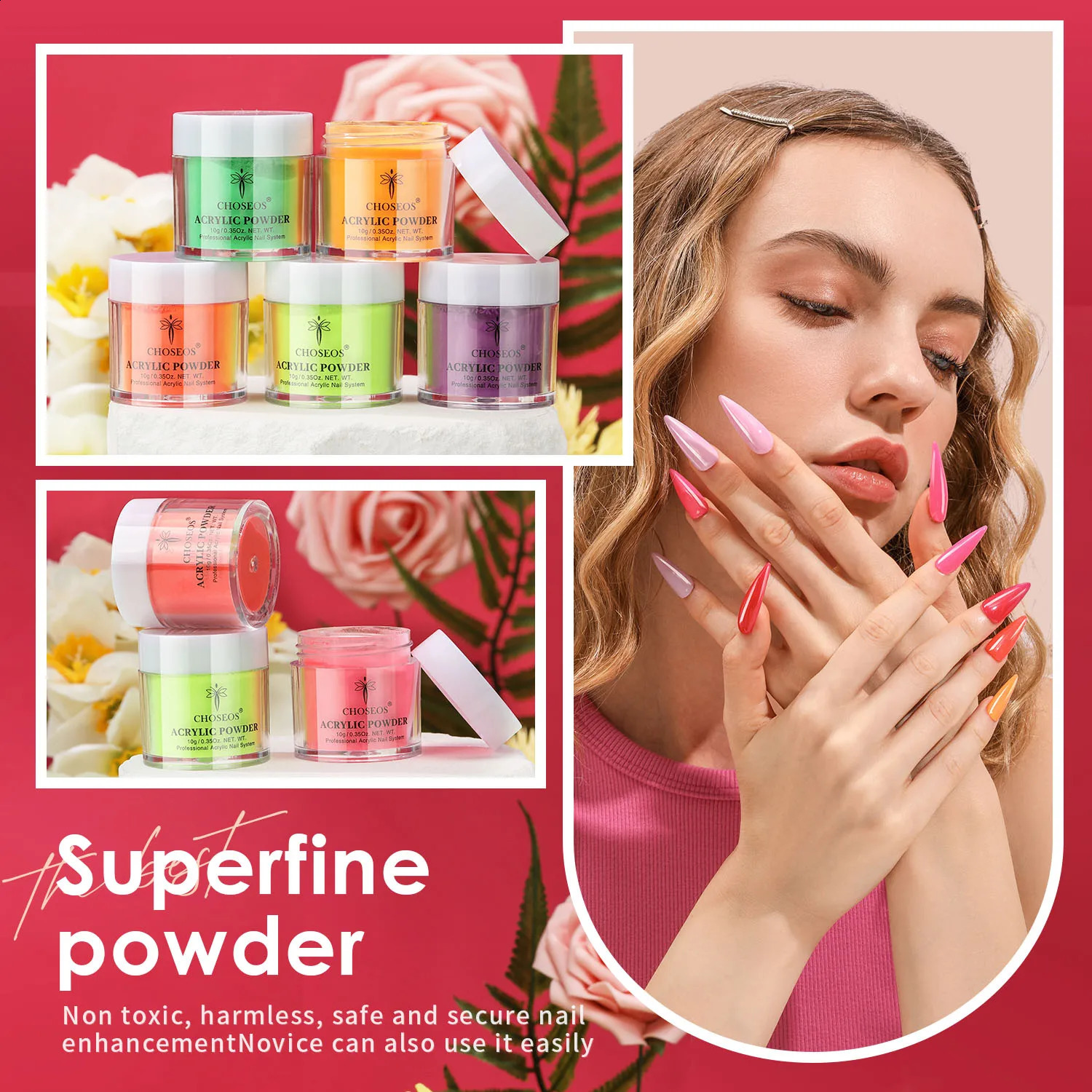 12 color Macaron acrylic nail powder set neon to magenta to pink shade Mothers Day Valentines Day nail art 3D carving F 241008
