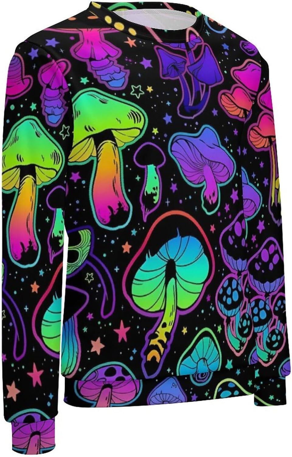 Long Sleeve Shirts for Men sweatshirt Mens Womens Neon Mushroom Graphic Print Raglan Crewneck Sweatshirt Casual Pullover Tops T shirt Tee Streetwear C