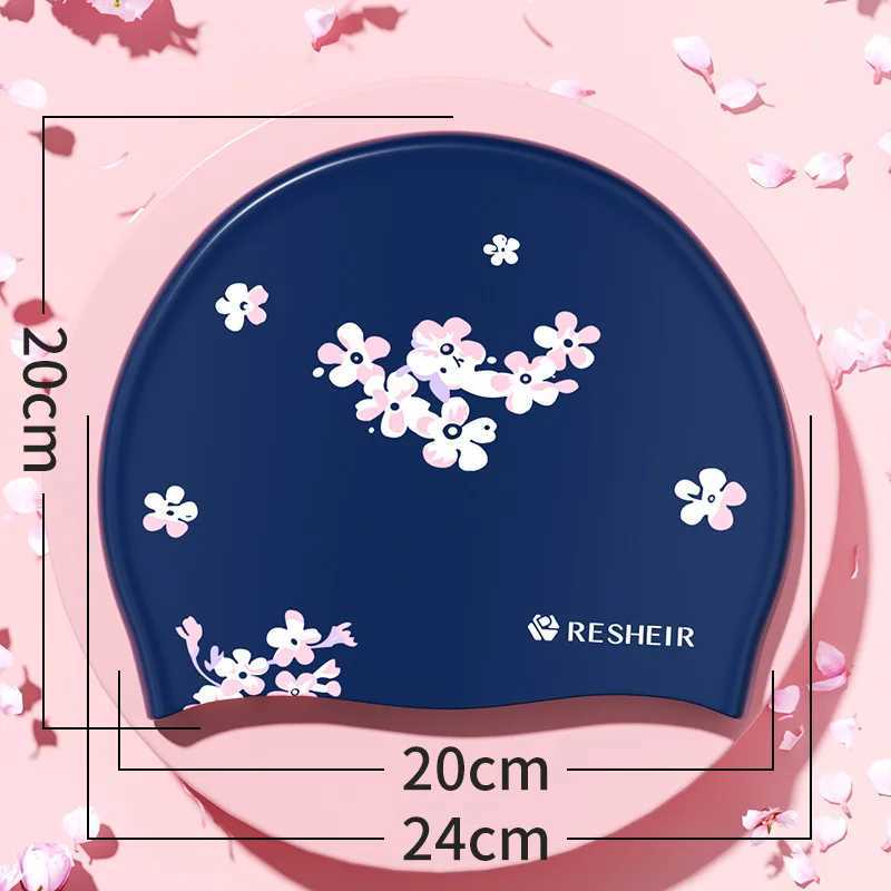 Silicone swimming cap adult fashion printing enhanced waterproof swimming cap elastic swimming cap female swimming accessories CL241009