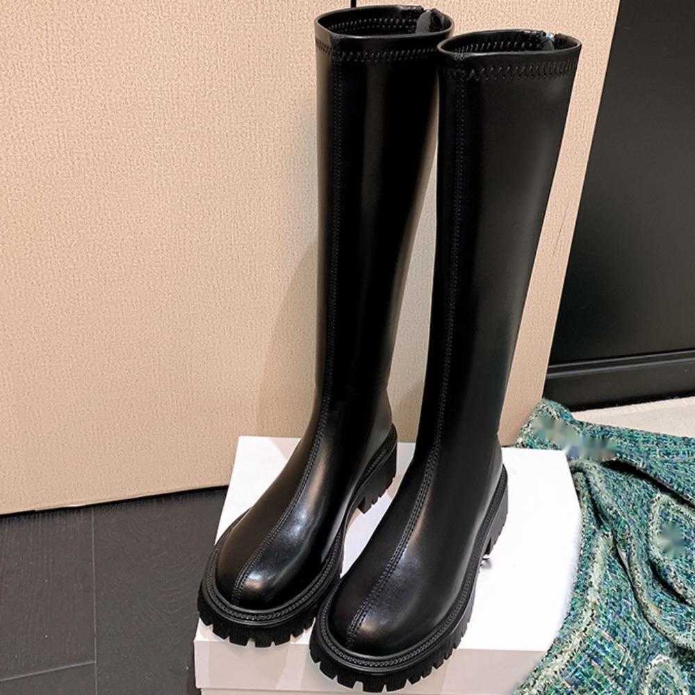 Fashion Boots Leather Autumn Winter Long Boots For Women High Heels Inner Height Thin Thick Bottom Long Boots Knight 240826