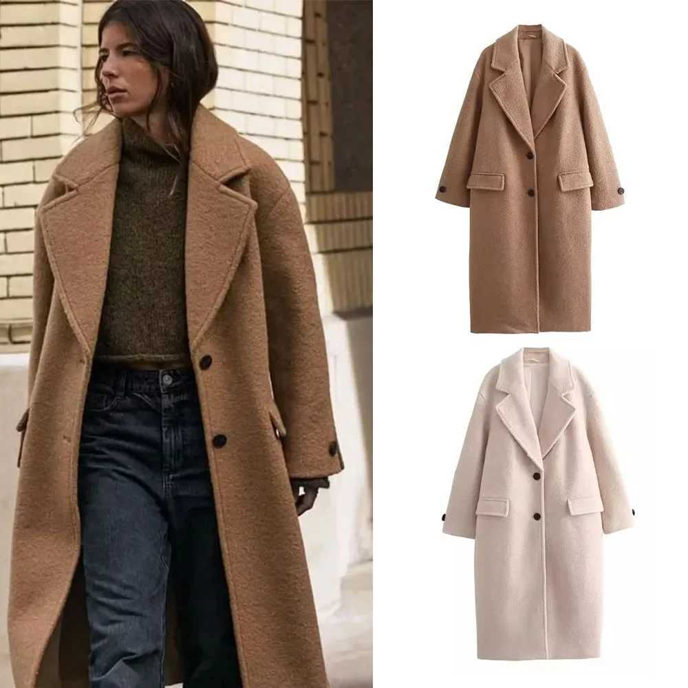 Woolen Coat 2024 Autumn Winter New Fashion Notched Single Breasted Female Overcoat Long Sleeve Casual Lady OutwearX241009