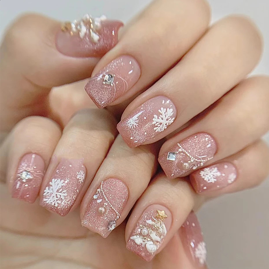 1 box of gold metal moon star decoration white pearl jewelry 3D nail charm snowflake Christmas tree for nail art accessories 241008