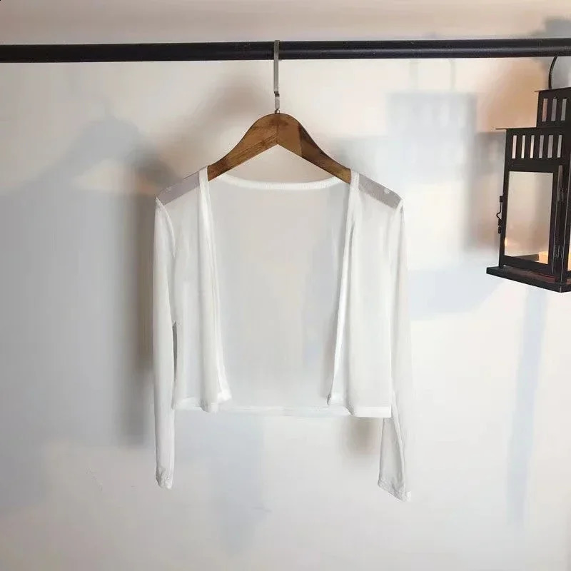 Short Mesh Cardigan Solid Cropped Open Stitch 5 Color Summer Sun Protection Soft Female Breathable Simple Beach 240924