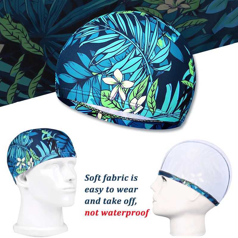 Newly printed mens swimming cap womens long hair swimming pool cap sports adult protection ear nylon childrens swimming cap cover CL241009