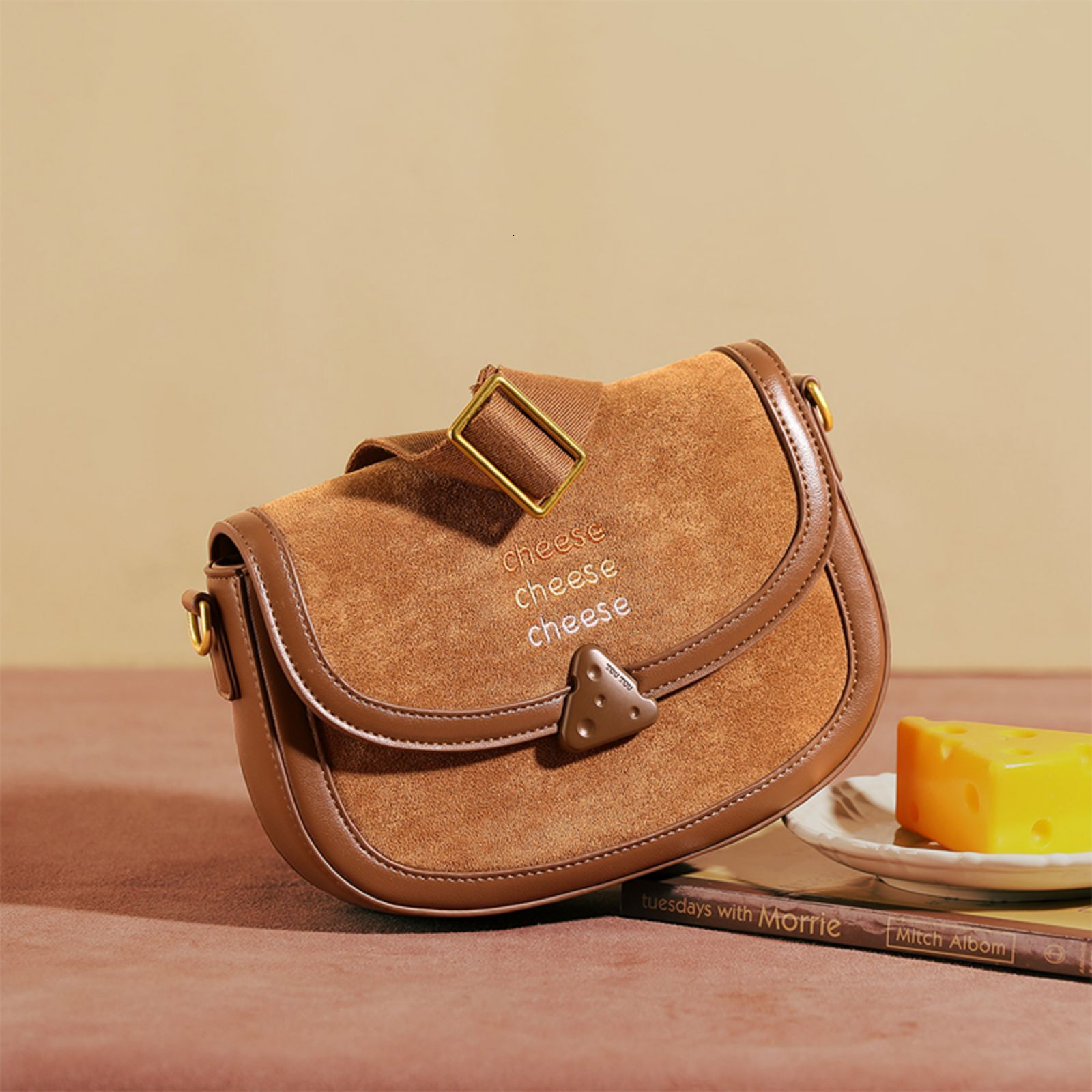 TOUTOU Cheese Saddle Vintage Length Adjustable Shoulder Strap Crossbody Zipper Bag For Ipad Mini Phone Christmas Gift