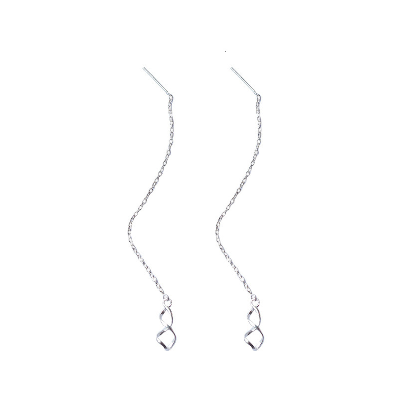 Double Spiral Wave Geometric Creative Design Sier Needle Ear Thread Long Earrings Personalized Student Female