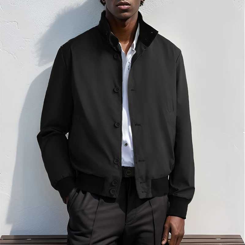 Mens Long Sleeve Button-up Coats Men Leisure Pure Color Slim Jackets Outerwear Classic 2024 Stand Collar Solid Jacket Coat LX241009