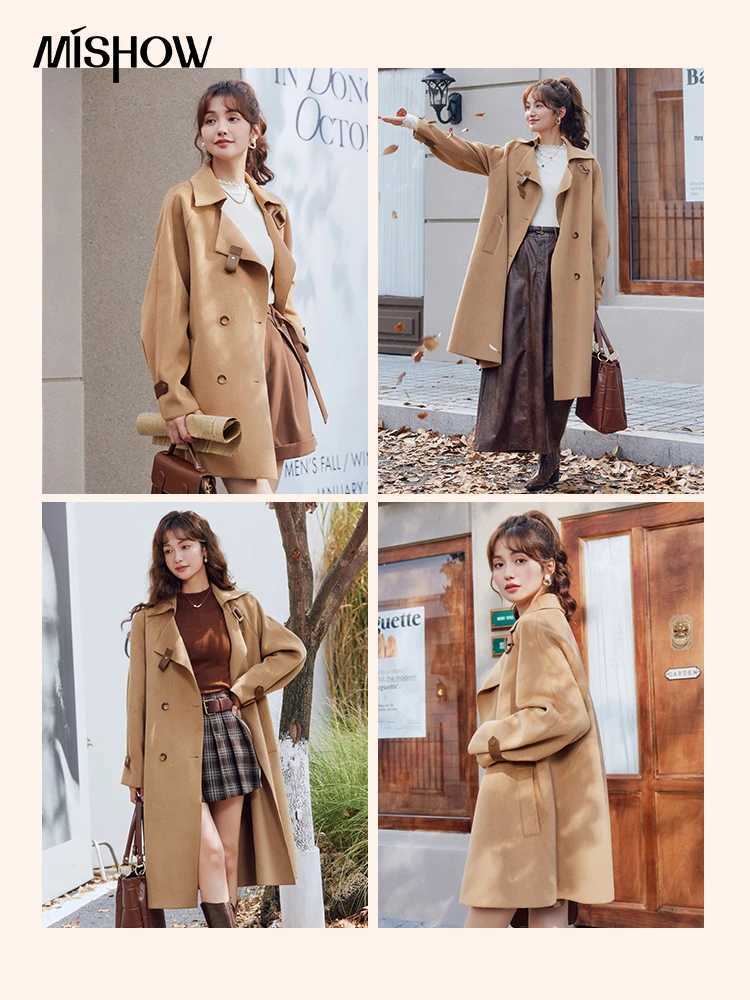 MISHOW Double Faced Woolen Coat for Women Autumn Winter Midi-length Double-breasted Jacket Casual Loose Outerwear Top MXC48W0099X241009