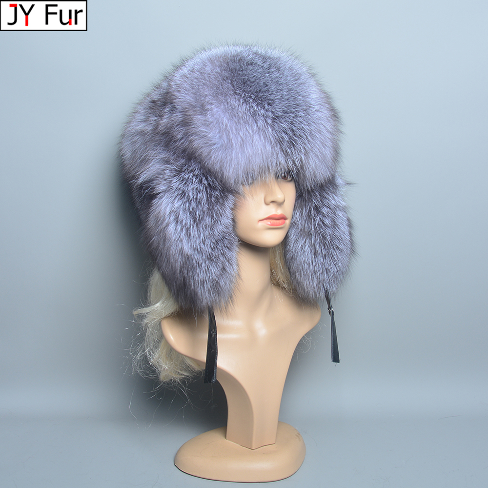 Hot Sale Women Winter Real Knitted Top Natural Ear Cap Genuine Fox Fur Bomber Hat