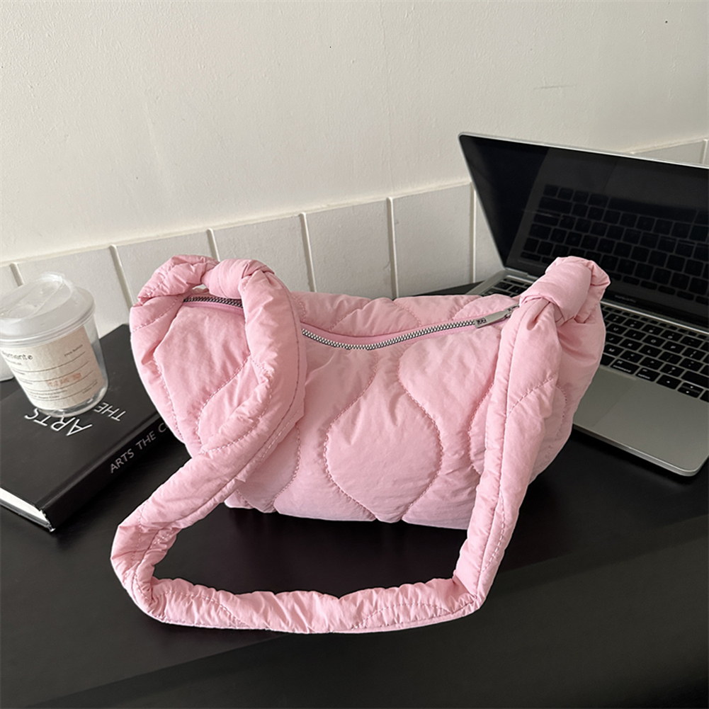 New Female Puffer Shoulder Trendy Soft Down Cotton Pillow Shopper Underarm Solid Color Quilted Simple Crossbody Bag