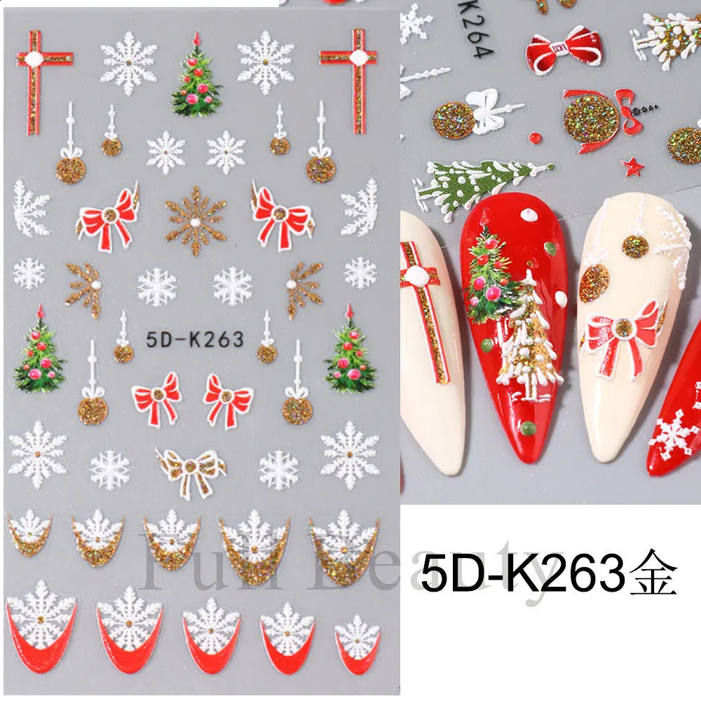 2024 Christmas Nail Stickers 5D Embossed Cartoon Santa Claus Nail Stickers Snowflake Deer Fake Nail Stickers 241008