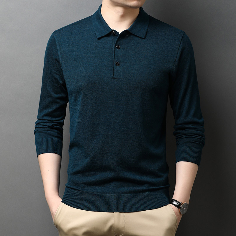 2024 New Designer Winter Men's Thin Long Sleeve Middle aged T-shirt with 6 Hairy Collar Solid Color Polo Shirt for Men