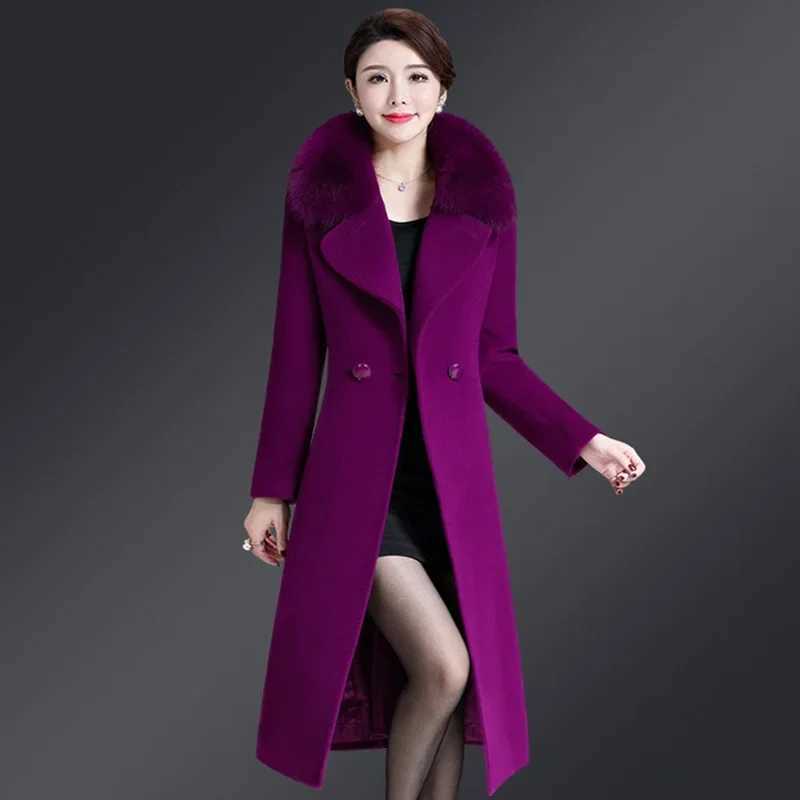 2023 New Winter Jacket Women Wool Coat Big Fur Collar Woolen Blend Coat Elegant Long Overcoat Outwear Manteau Femme HiverX241009